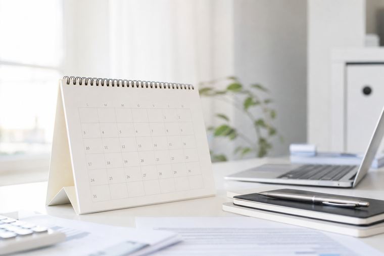 Calendario da parete in legno chiaro con le pagine dei mesi ben visibili