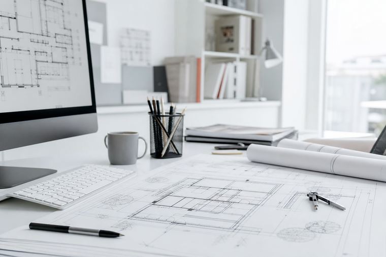 Professionista di uno studio tecnico al computer mentre prepara le fatture del mese